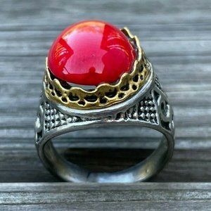 Men Ring Fashion Red Stone SilverGold Tone Metal Turkish Style Jewelry Size 8.5